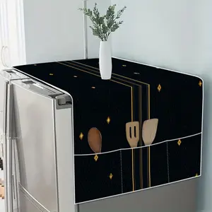 1 piece of black and gold geometric digital printing pattern universal refrigerator cover for all seasons, the Durable Cover with storage bag is suitable for refrigerators to solve storage problems, and is suitable for kitchens and home furnishings