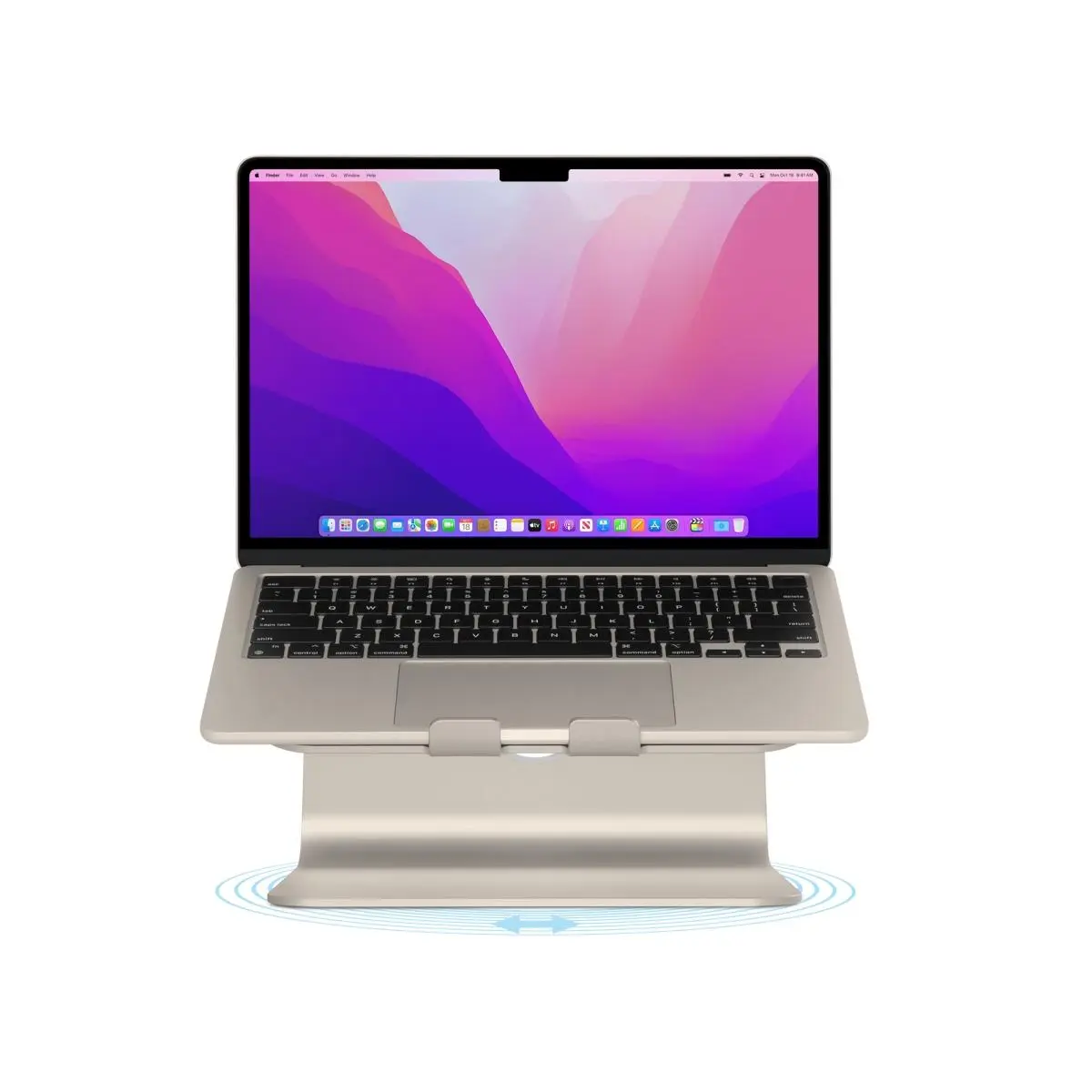 Rain Design 10093 mStand360 Aluminum 360° Laptop Stand with Cable Outlet, Starlight, 1-piece Solid Design, Tilts Screen, Swivel Base, for MacBooks, 10 in. Width, 6 in. Height, 3.6 lbs, 360° Laptop Stands & Trays, One-Piece