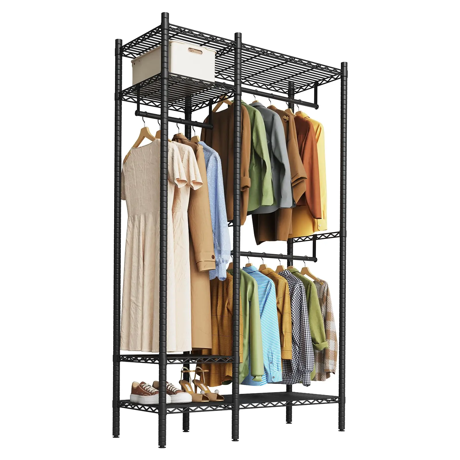 Portable Closet Rack with 4 Shelves, Heavy Duty Clothing Organizer with Hanging Rods,Space-Saving Wardrobe Rack for Bedroom,Laundry,(45*16.5*76.4 in)