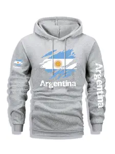 Men's Argentina Print Zip Hoodie, Fall & Winter Casual Regular Fit Long Sleeve Sweatshirt, Fashion Daily Wear Clothing