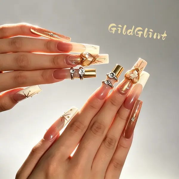 Valentine's Day Special | Handmade "Diamond Heart" Press-on Nails | Luxury Romantic 3D Heart Design | Salon Quality Reusable Nails | US Stock | Perfect Gift for Her Bling Rhinestone Decoration