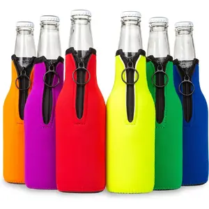 Bottle Cooler Sleeves for Party - Collapsible Neoprene Insulators - Insulated  Bottle Sleeve with Zipper - Cozy Holder Fits Regular 12 oz Size - 6 Pack