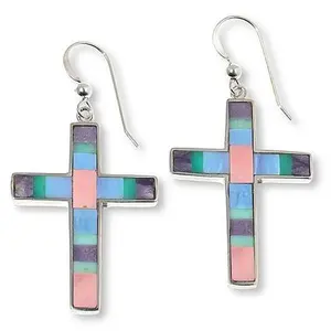Mine Finds by Jay King Sterling Silver Multi-Opal Inlay Cross Earrings