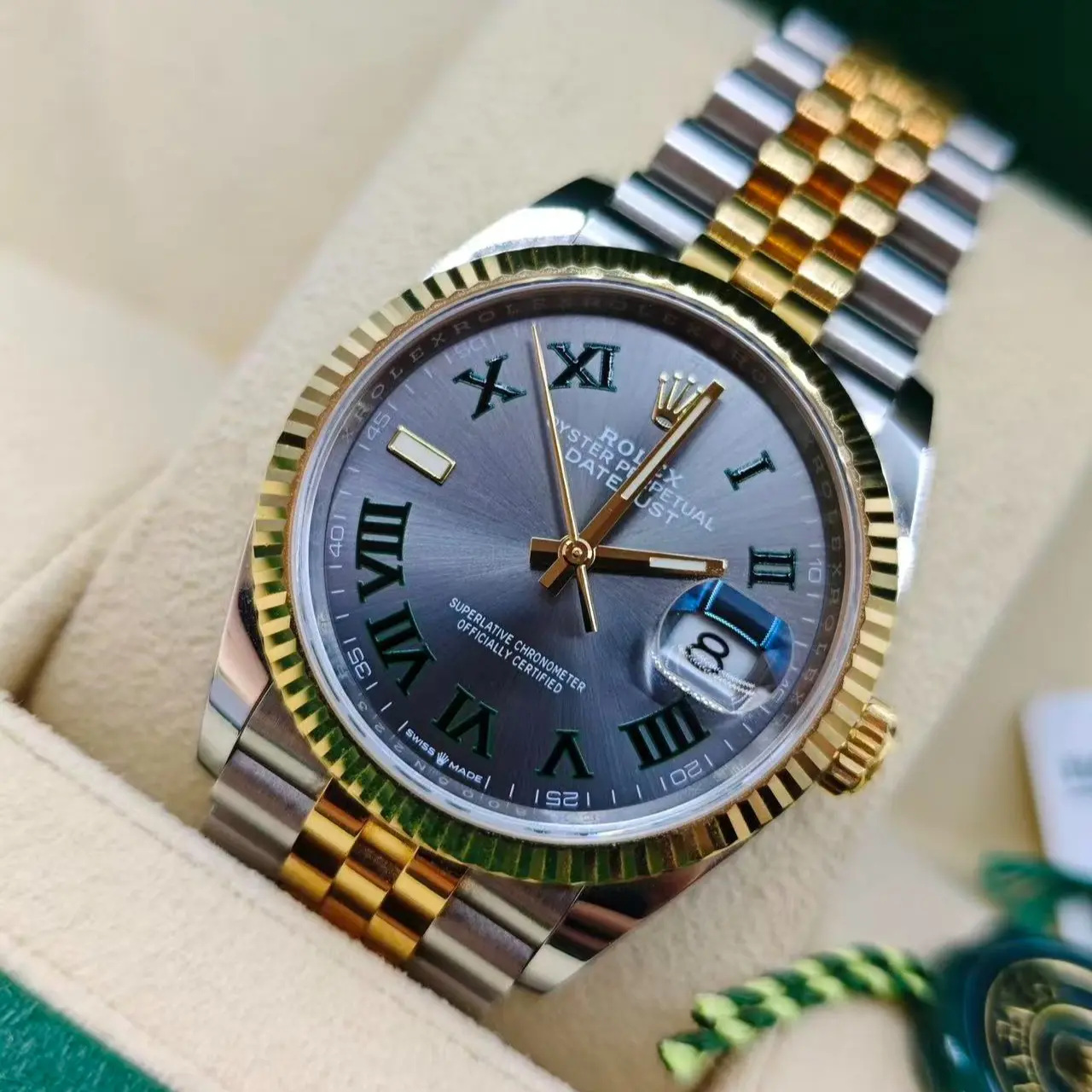 Pre-owned Rolex Datejust 36 m126233-0035 Wimbledon 2023 full set