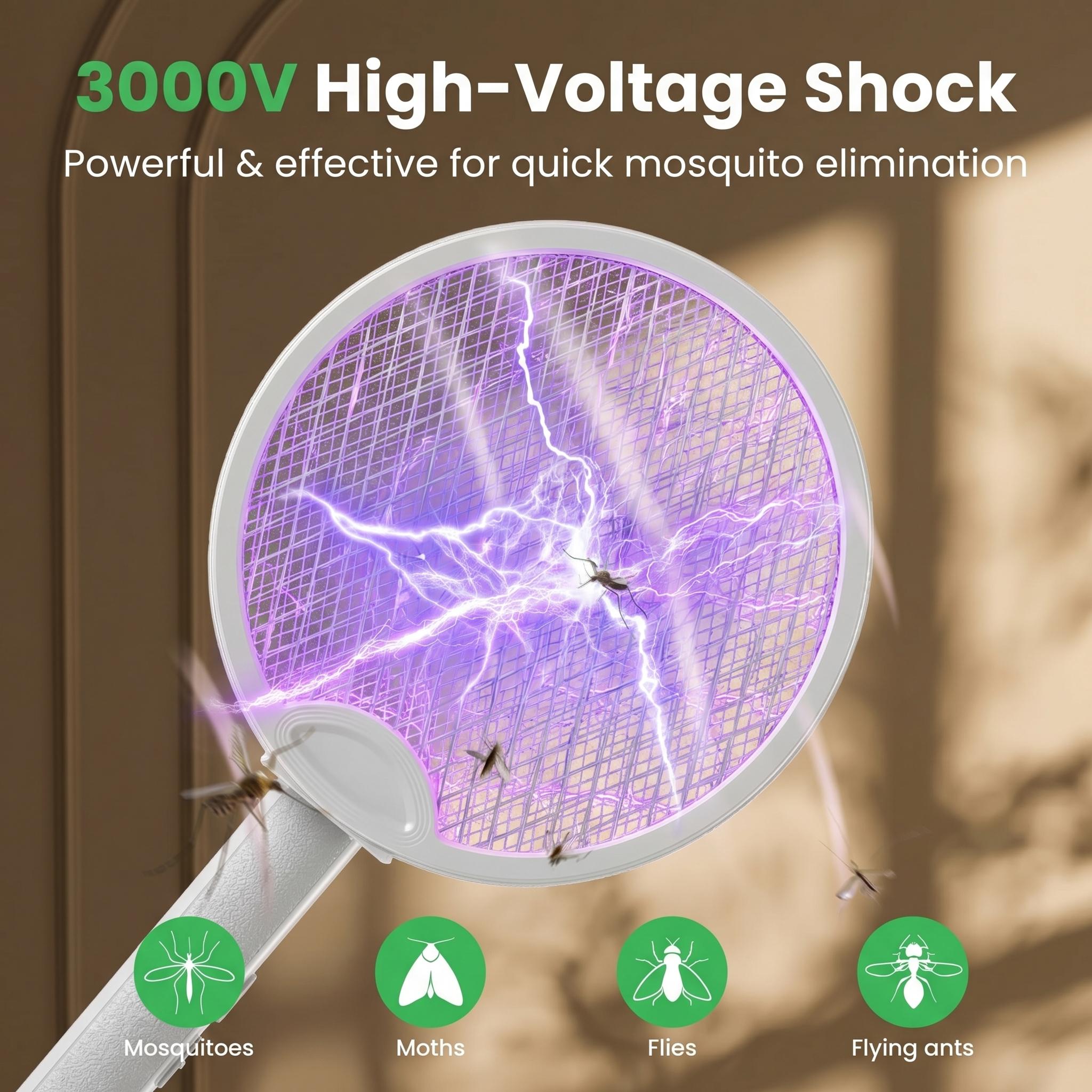 Foldable Electric Fly Swatter Racket 3000V, USB Rechargeable Bug Zapper with Purple Attractant Light, 1200mAh Portable Handheld Mosquito Killer - Kills Mosquitoes, Flies, Gnats, Wasps, Fruit Flies for Indoor Home, Backyard, Patio, Camping Foldable Electric Fly Swatter Racket 3000V, USB Rechargeable Bug Zapper with Purple Attractant Light, 1200mAh Portable Handheld Mosquito Killer - Kills Mosquitoes, Flies, Gnats, Wasps, Fruit Flies for Indoor Home, Backyard, Patio, Camping