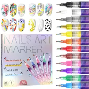 1 set 12 Color Nail Art Pen,  Nail Drawing DIY, Quick Dry Dot Flower Liner, Precision 3D Graffiti Nail Art Pen, Nail Art Pen Set, Suitable for Girls, Family and Salon DIY, Perfect for Valentine's Day/New Year/Party Gifting Brush Manicure