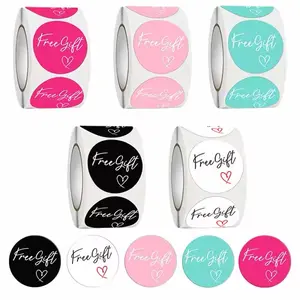 500Pcs 1" Free Gift with LOVE Stickers 1.0in Diy Small Business Adorn Gifts,Attracts Customers Increased Sales，5 colors Versatile Use Self Adhesive Label Adhesive Vinyl Decal