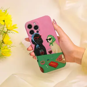 Hand-Painted Style Dog Illustration Phone Case, Dogs Drinking Wine Art Cover, Funny Pet Lover Gift, Aesthetic Pink Protective Shell for iPhone Series.