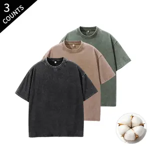 3-Pack Men’s Summer Vibes Vintage Washed T-Shirts, Solid Colors, Loose Fit, Casual Summer Tees