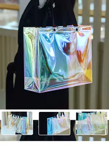 Single Pack PVC Laser Transparent Tote Bag, Colorful Handheld Shopping Bag, Stylish Gift Wrapping Bag for Everyday Use