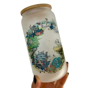 Studio Ghibli Glass Cup Bamboo Drinkware Lid Tumblers