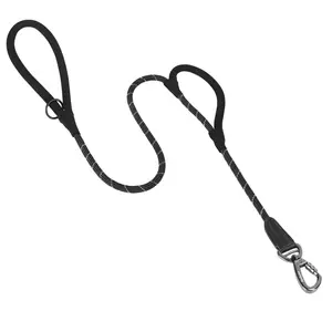 PetBonus Double Handle Rope Dog Leash, 5FT Heavy Duty Training Lead with Lockable Hook and 2 Comfortable Padded Handles, Reflective Walking Nylon Leash for Large Medium Dogs (55-201 lbs)
