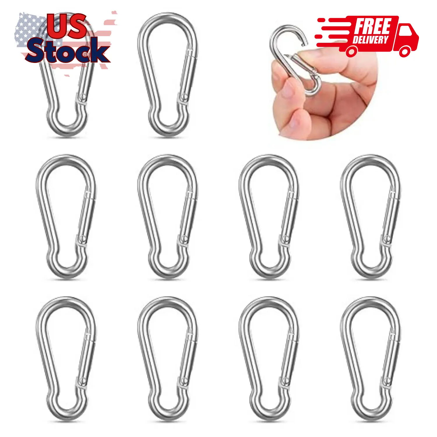 10PCS Stainless Steel Carabiners Caribeener Clips, 1.57 Inch