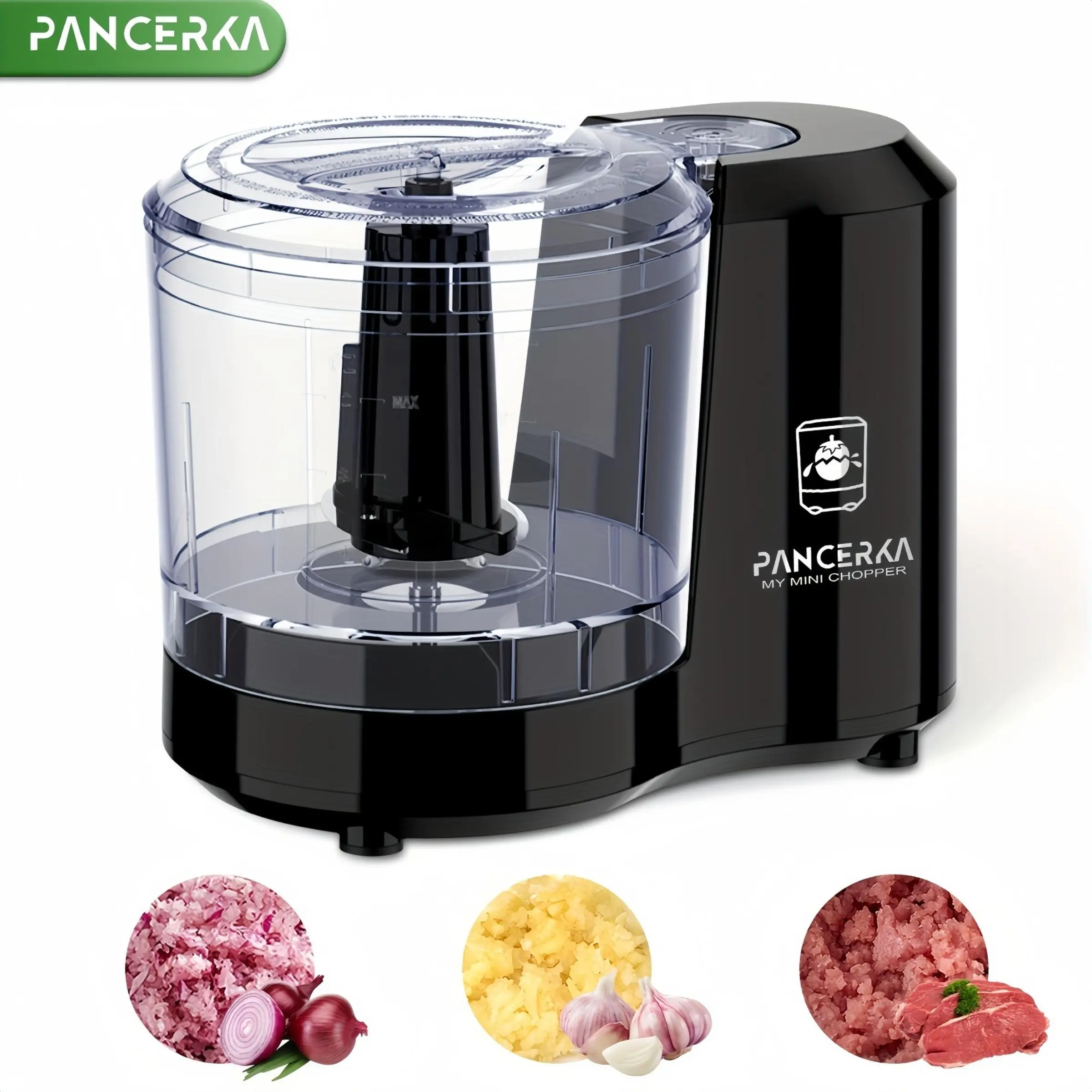 PANCERKA Mini Electric Food Chopper, 1.5-Cup Compact Food Processor with 1-Touch Pulse, Stainless Steel Blade, Detachable Easy-Clean Parts for Vegetables, Garlic, Meat