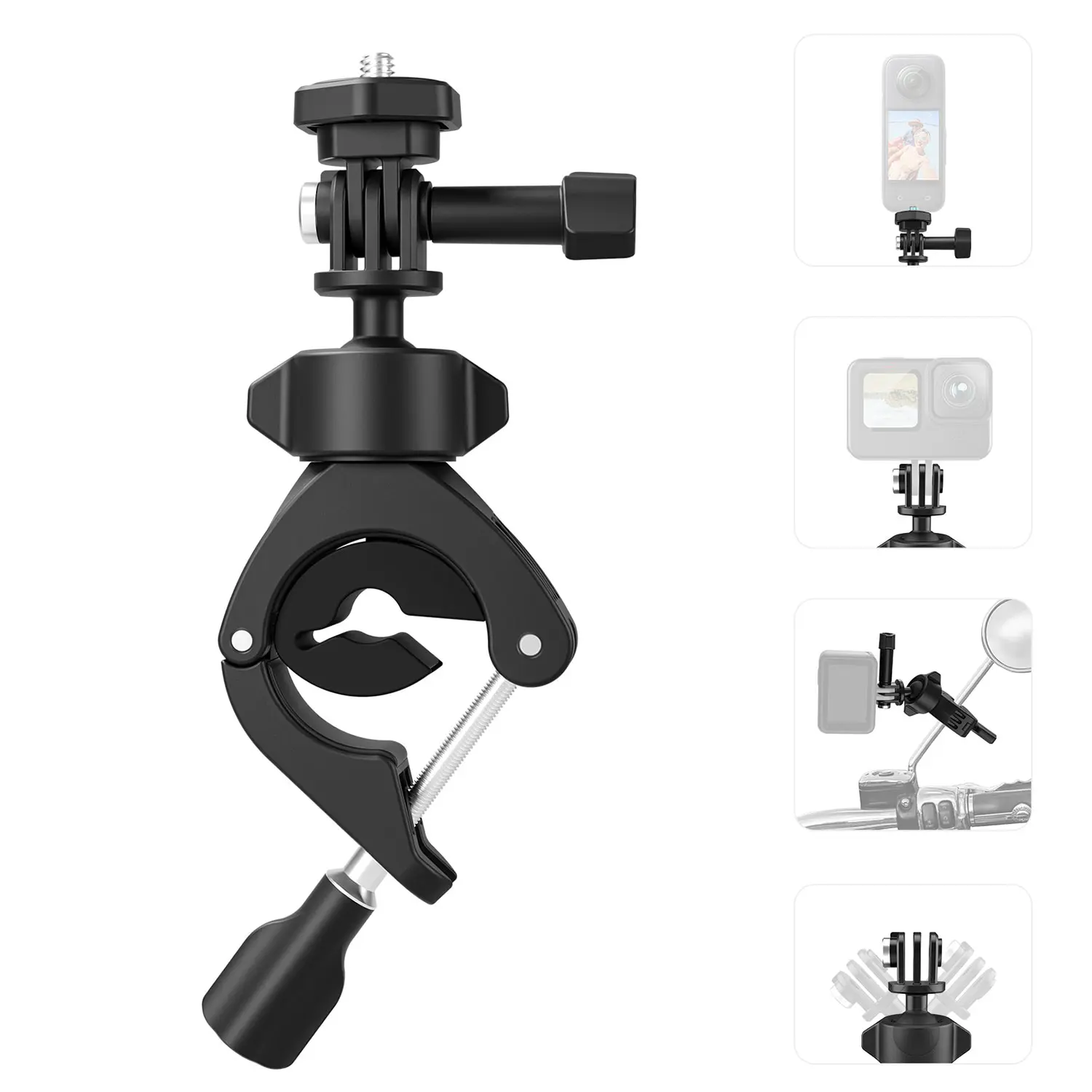 for GoPro Hero Series or DJI Osmo Action 6/5Pro/4/3/Pocket 3 or Insta360 X5/4/3/Go 3/3S/Ultra Bike Motorcycle Handlebar Mount, Photography, Perfet for Holiday Travel, Lightweight, Versatile, Portable, 360° Ball Mount, Wide Compatibility