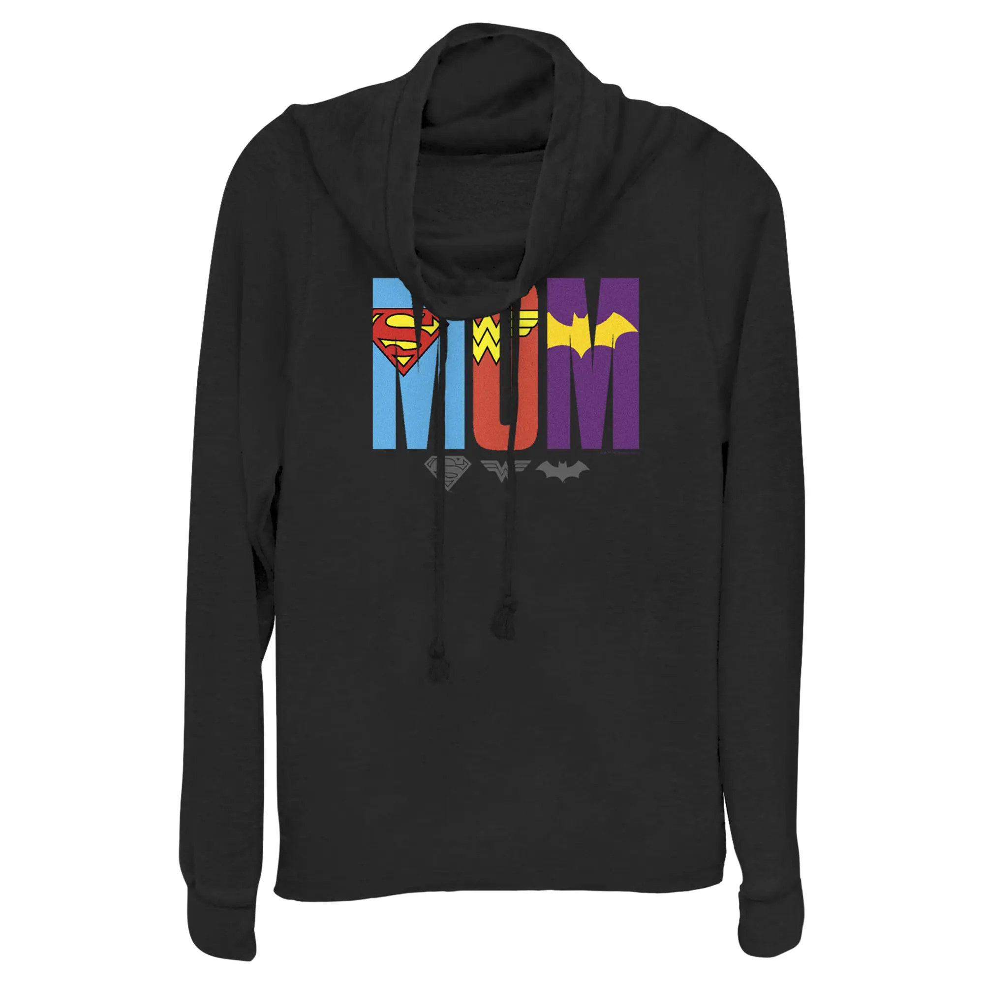 Junior's Women DC Super Hero Girls Hero Mom Cowl Neck Sweatshirt