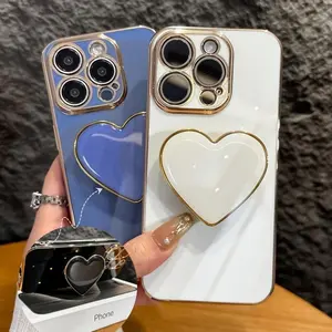 One Piece Stylish Non-Slip Anti-Shock Shockproof Protective Love Plated Cellphone Smartphone Soft Case Cover Casing, Cell Phone Accessories Compatible iPhone 16 15 14 13 12 11 Plus Mini Pro Max