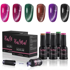 Halmai 24D Cat Eye Gel Nail Polish Upgraded Magnetic Gels Polish Kit with Magnet Salon Gel Manicure and Nail Art DIY at home 6*8ml