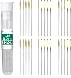 30 count Cross Stitch , Size 28 Stainless Steel Embroidery , Large Eye Hand Sewing  Blunt Golden Color with Box for Hand Sewing, Cross Stitching