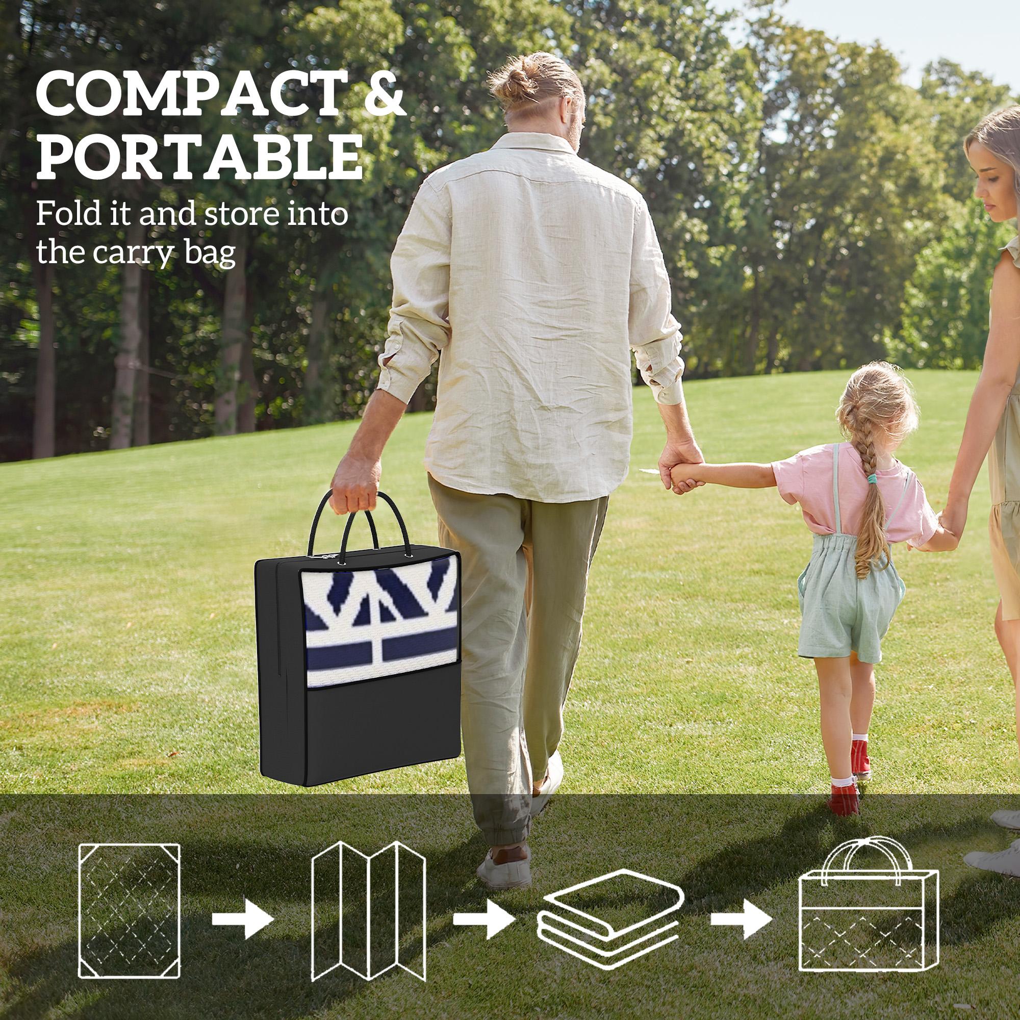 Flip It for a Fresh Look! Reversible Waterproof Outdoor Rug – Blue & White Geometric, 6'x9' with Carry Bag – Perfect for Patio, Camping & Beach