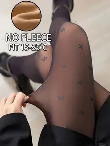 Women's Thin Bow Pattern Sheer Tights, Underwear, Womenswear, Suitable for 15°-25°C, Sexy Fitted Pantyhose, Fall & Winter Wear