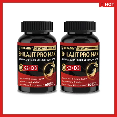 HIILEATHY | Shilajit Pro Max【Bundle & Save】 — Himalayan Shilajit with Fulvic Acid & 84+ Trace Minerals, Panax Ginseng Root, Ashwagandha Root Extract, Vitamin K2 (& D3 — 60 Capsules — USA Made