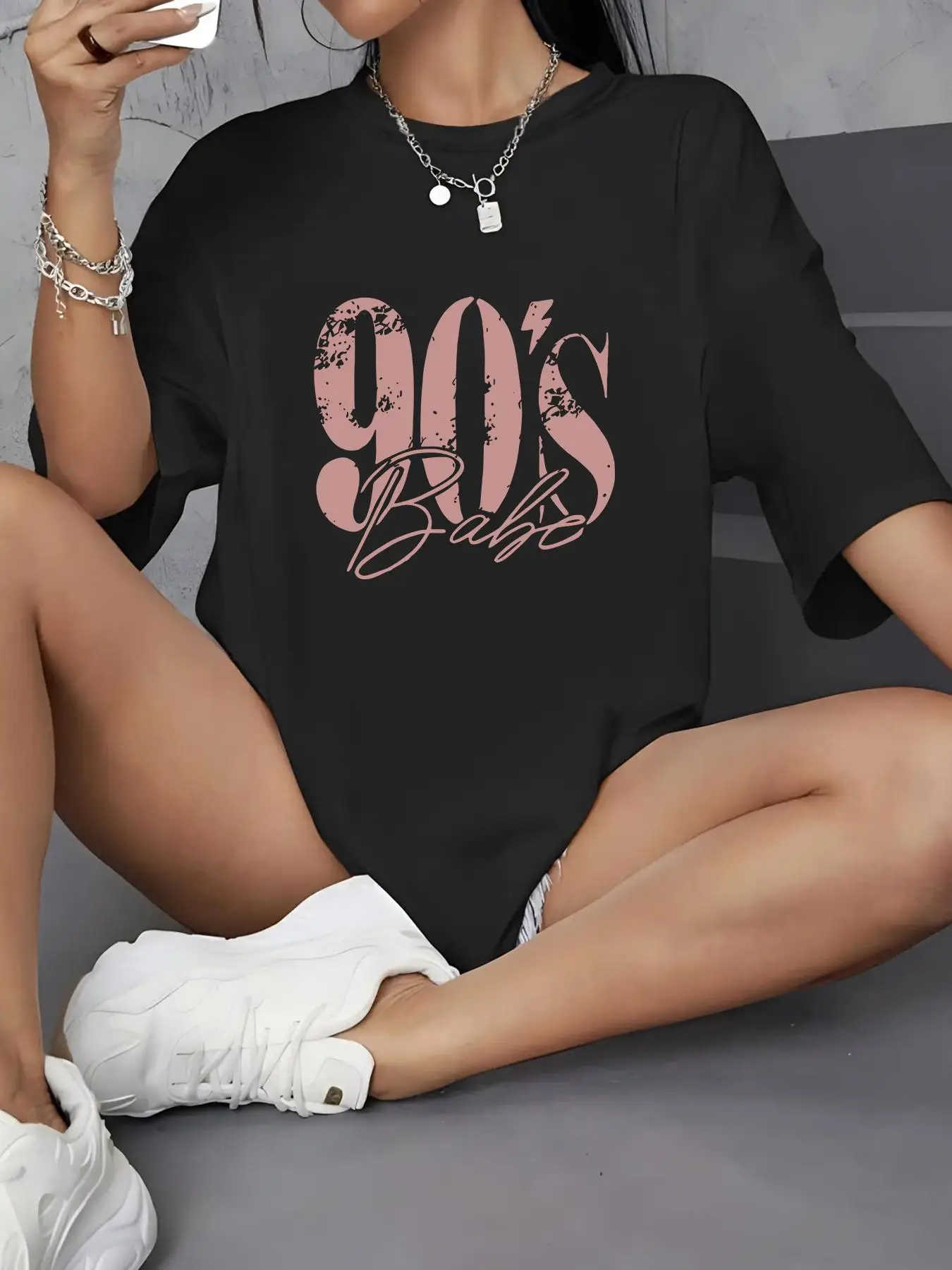 Women's Plain / Figure Print Round Neck Graphic Tee, Vintage Trendy Casual Drop Shoulder Half Sleeve T-shirt for Daily Wear, Ladies All Seasons Clothe