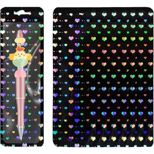 100 count Clear Plastic Bags for Pens Beadable Pen Packaging Bags Resealable Foil Pouch Bag Small Plastic Bags Sample Bags for ,Party Favor  Storage 2.5x8.66inch (Black-Heart)