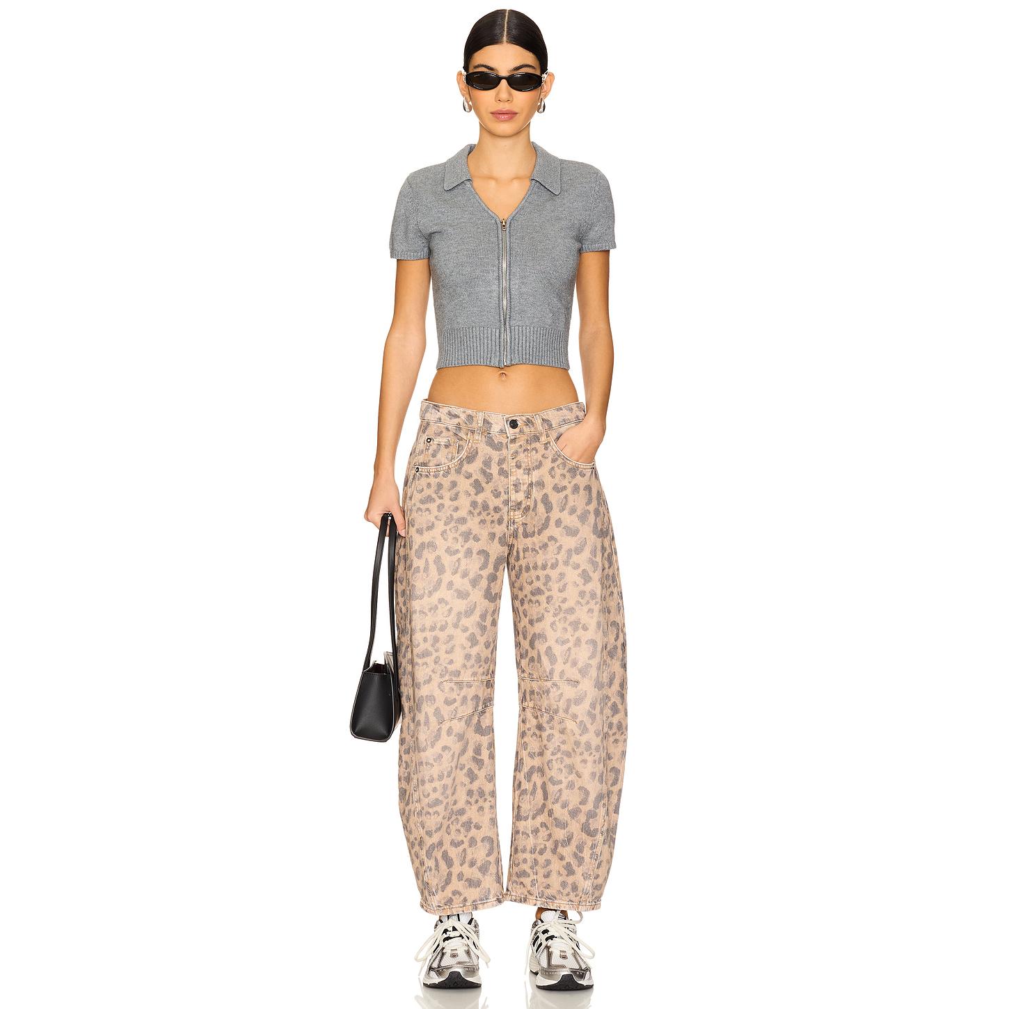 Free People x We The Free Good Luck Printed Mid Rise Barrel In Brown