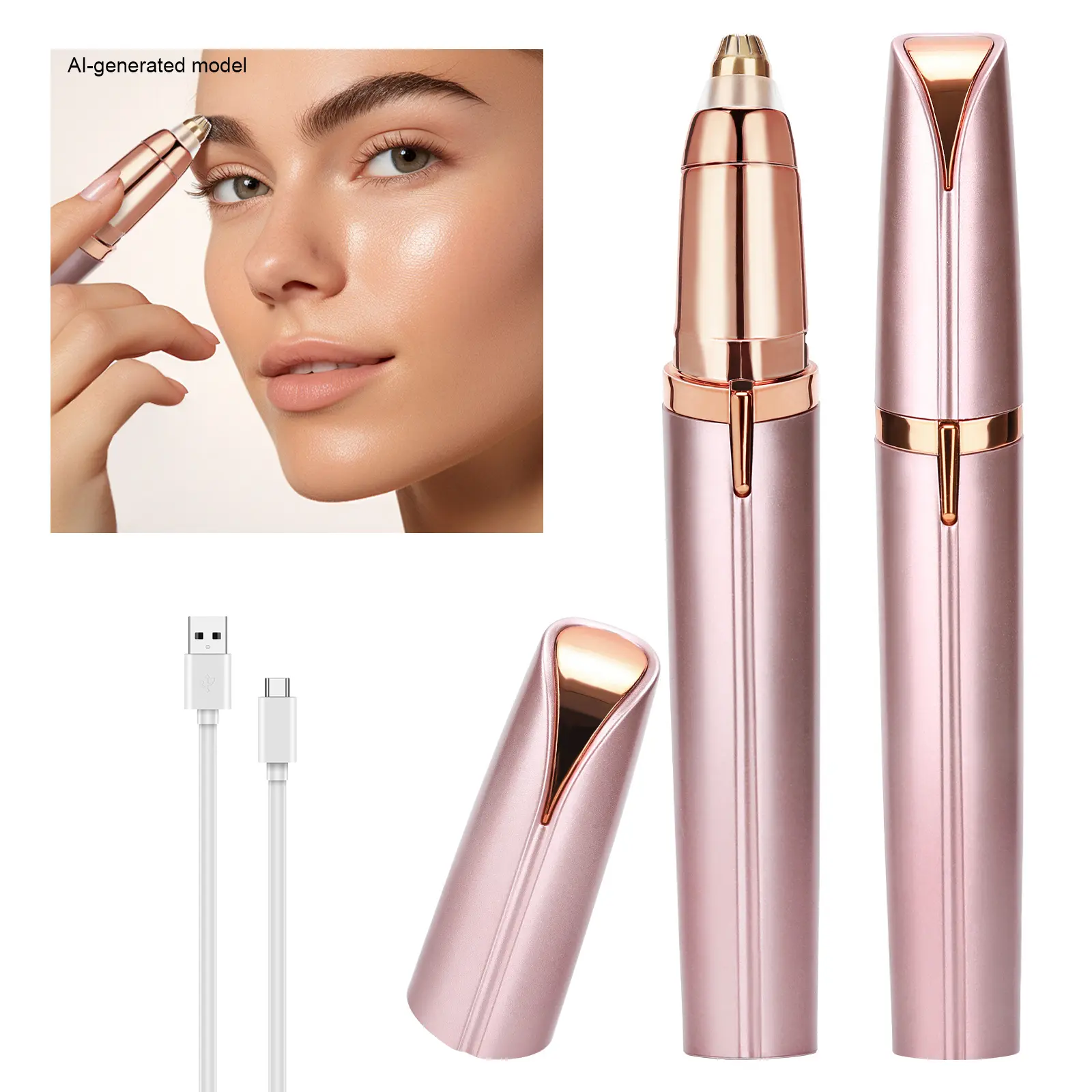 2 in 1 Electric Eyebrow Trimmer for Women Facial Hair Remover, Painless Face Shaver for Eyebrows Lip and Peach Fuzz Removal, Portable Beauty Tool for Daily Makeup Routine