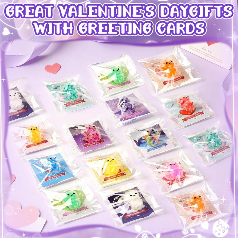 24 Pcs Valentine’s Day Gifts for Kids, Axolotl Stress Ball Fidget Toys with Valentine Cards, Squishy Relief Balls Bulk, School Classroom Exchange Party Favors