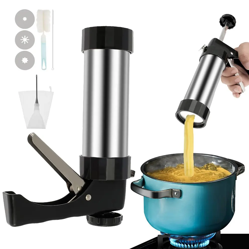 Churrera Churro Maker Machine, Homemade Churros, 3 Different Tips Piping Nozzle Piping Bag Lightweight Stainless Steel Hollow Churro Maker Tool for Making Churro, Easy to Prepare and Fill Your Own Churros at Home, Baking Tools, Home Baking Supplies