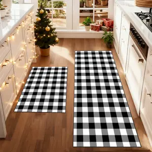 2Pcs Christmas Kitchen Rug Set, Christmas rug, Checkered Rug, Plaid Pattern Floor Mat, soft comfortable foot mat, machine washable easy to clean, Christmas decoration, Christmas gift, suitable for kitchen Dining Room Floor bedroom living room decor