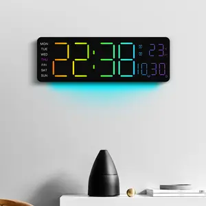 JOFOMP 13" Large LED Digital Wall Clock with Night Light - Countdown Timer, Alarm, Temperature Display, 11 RGB Colors, Wall Mount & Desk Stand, Ideal Gift for Seniors/Elderly Parents