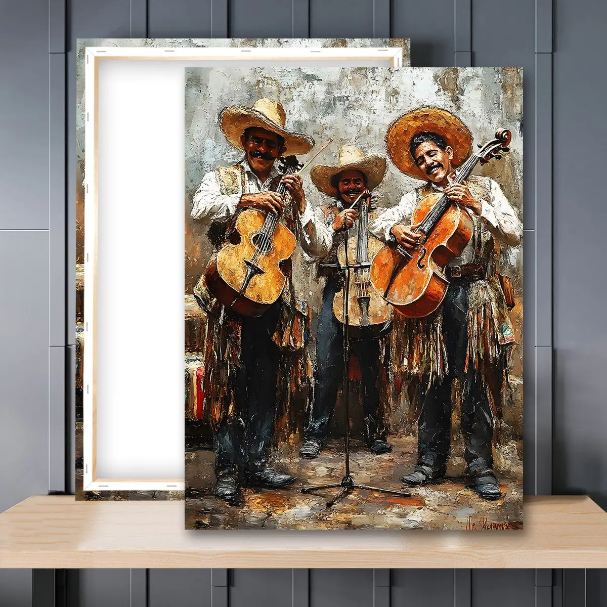 1pc Wooden Framed, Mexican Mariachi Band Canvas, Traditional Musicians Wall Art Poster, Rustic Cultural Painting, Cultural Wall Decor,Music Lovers,Music Canvas Art Print For Bedroom, Office, Living Room, Home Decor, Artistic, Aesthetic Wall Decor