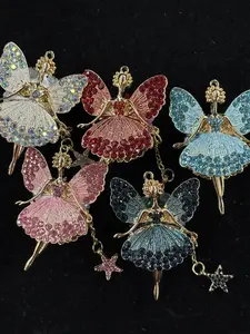 (369-374) 2PCS Fairy Girl Charms | Rhinestone Princess Pendant for DIY Jewelry