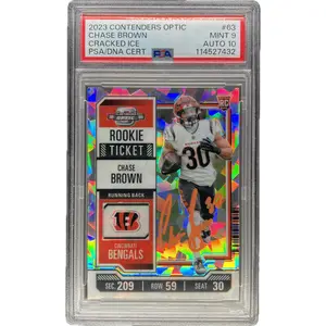 Chase Brown - 2023 Contenders Optic Cracked Ice On-Card Autograph - PSA Graded Trading Card