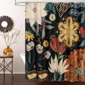 Flower Pattern Waterproof Bath Curtain, Shower Curtain, Polyester Bohemian Style Bathroom Decorative Curtain, Bathroom Accessory, Home Goods