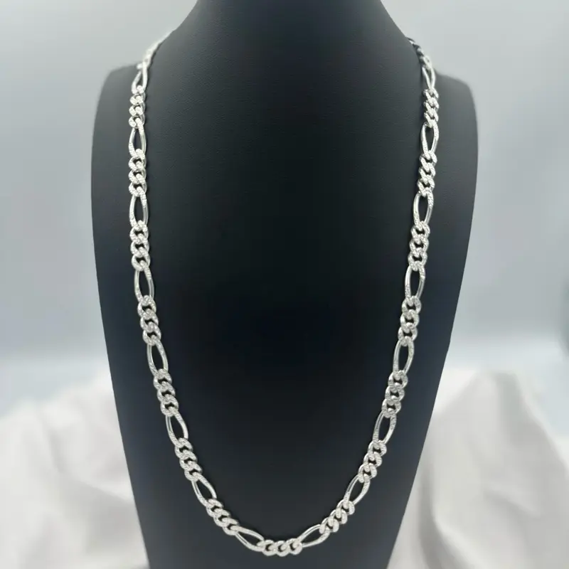 925 Sterling Silver 24in 7.23mm Faceted Links Classic Figaro Link Chain for Daily Wear (SG-98)