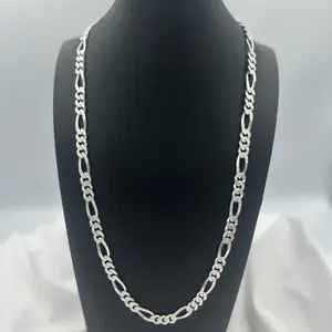 24in 7.23mm Diamond Cut Classic Figaro Link Chain 925 Sterling Silver (SG-98)