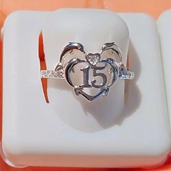 925 Sterling Silver Dolphin Ring, 15th Anniversary Jewelry