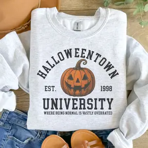 Halloween Town University Pumpkin Sweatshirt - Ash Grey - Halloween Sweatshirt - Spooky Sweatshirt Cotton Fabric
