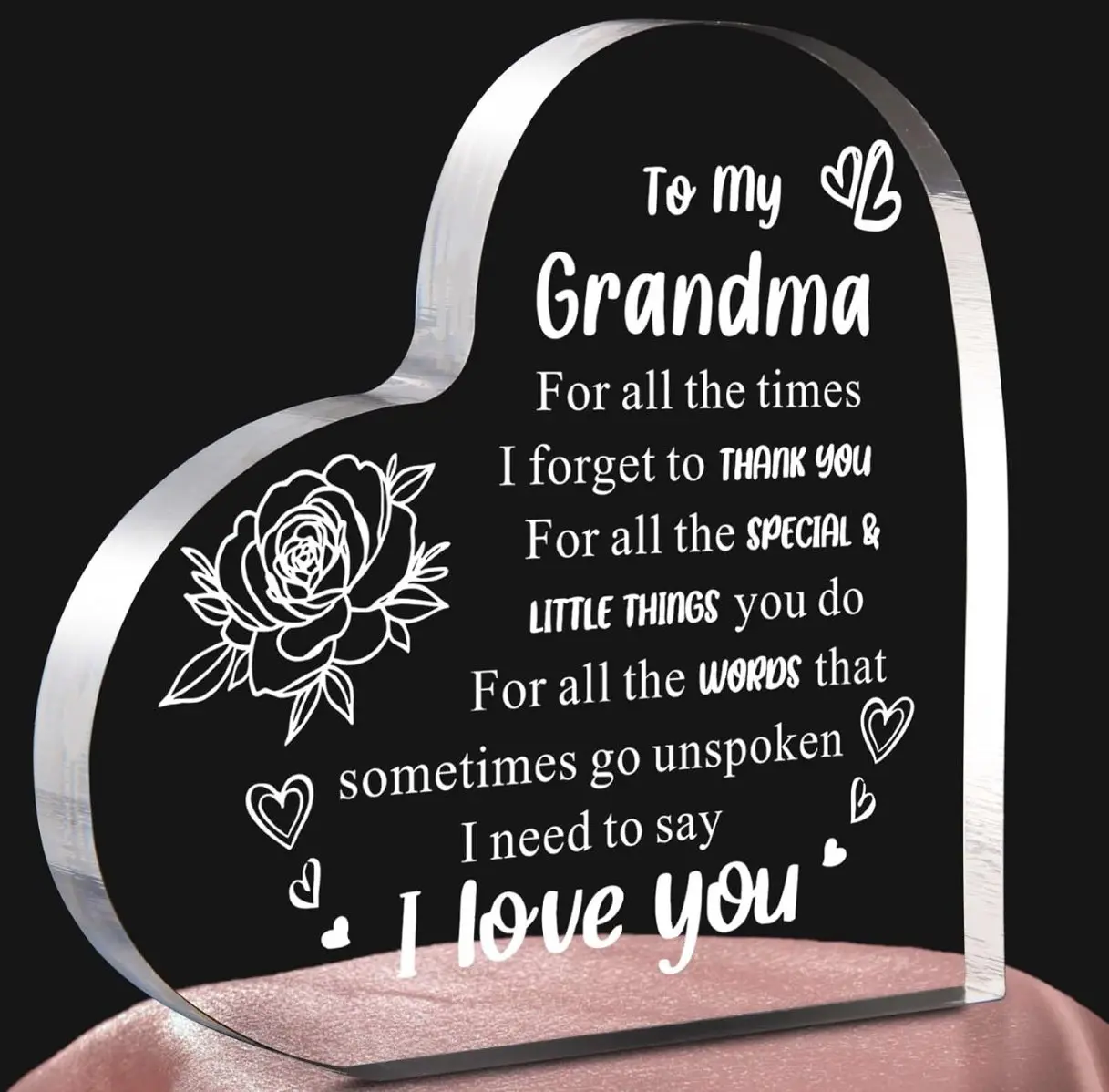 Gifts To My Grandma Acrylic Heart Keepsake, Mothers Day Gifts Plaques Acrylic Grandma Birthday Gifts from GrandDaughter, Gifts for Grandma Grandmother