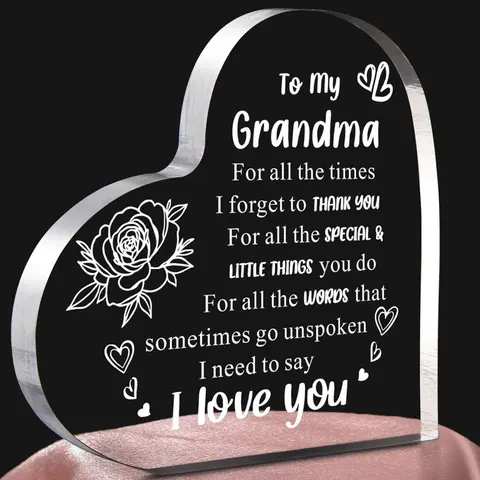 Gifts To My Grandma Acrylic Heart Keepsake, Mothers Day Gifts Plaques Acrylic Grandma Birthday Gifts from GrandDaughter, Gifts for Grandma Grandmother