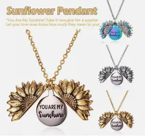 Necklace Jewelry You Are My Sunshine Boho Sunflower Pendant Locket Women Gifts