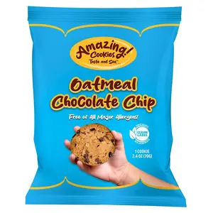Amazing Cookies, Oatmeal Chocolate Chip Cookies, Gluten-Free, Vegan, Tree Nuts & Peanut Free, Non-GMO, Kosher, Snack, Biscuit, 2.4 oz each