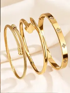 3-piece elegant and stylish classic bangle bracelet set, made of 304 stainless steel, suitable for daily wear and parties, Valentine's Day gifts, all-season accessories