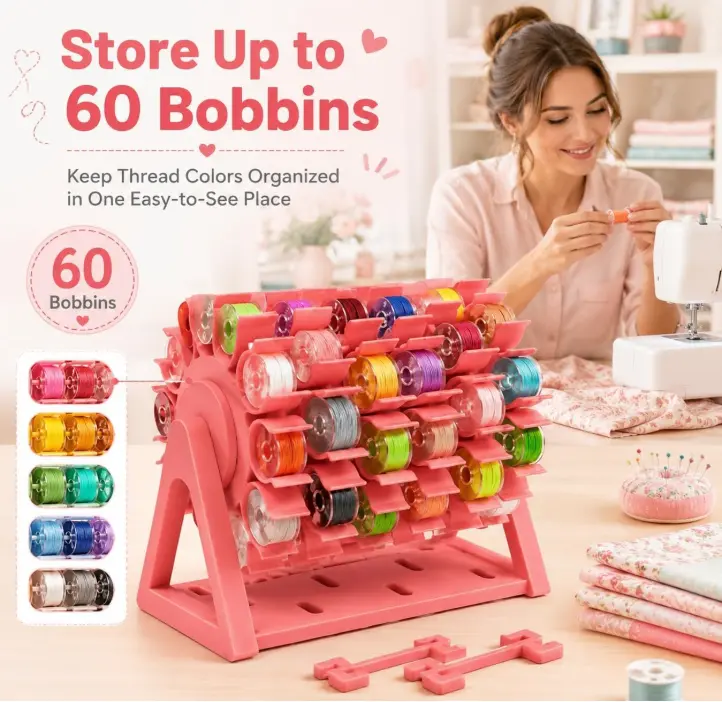 60 Slots Rotating Bobbin Thread Organizer, 360° Sewing Thread Holder, Space-Saving Bobbin Storage Rack for Sewing, Quilting & Craft Supplies