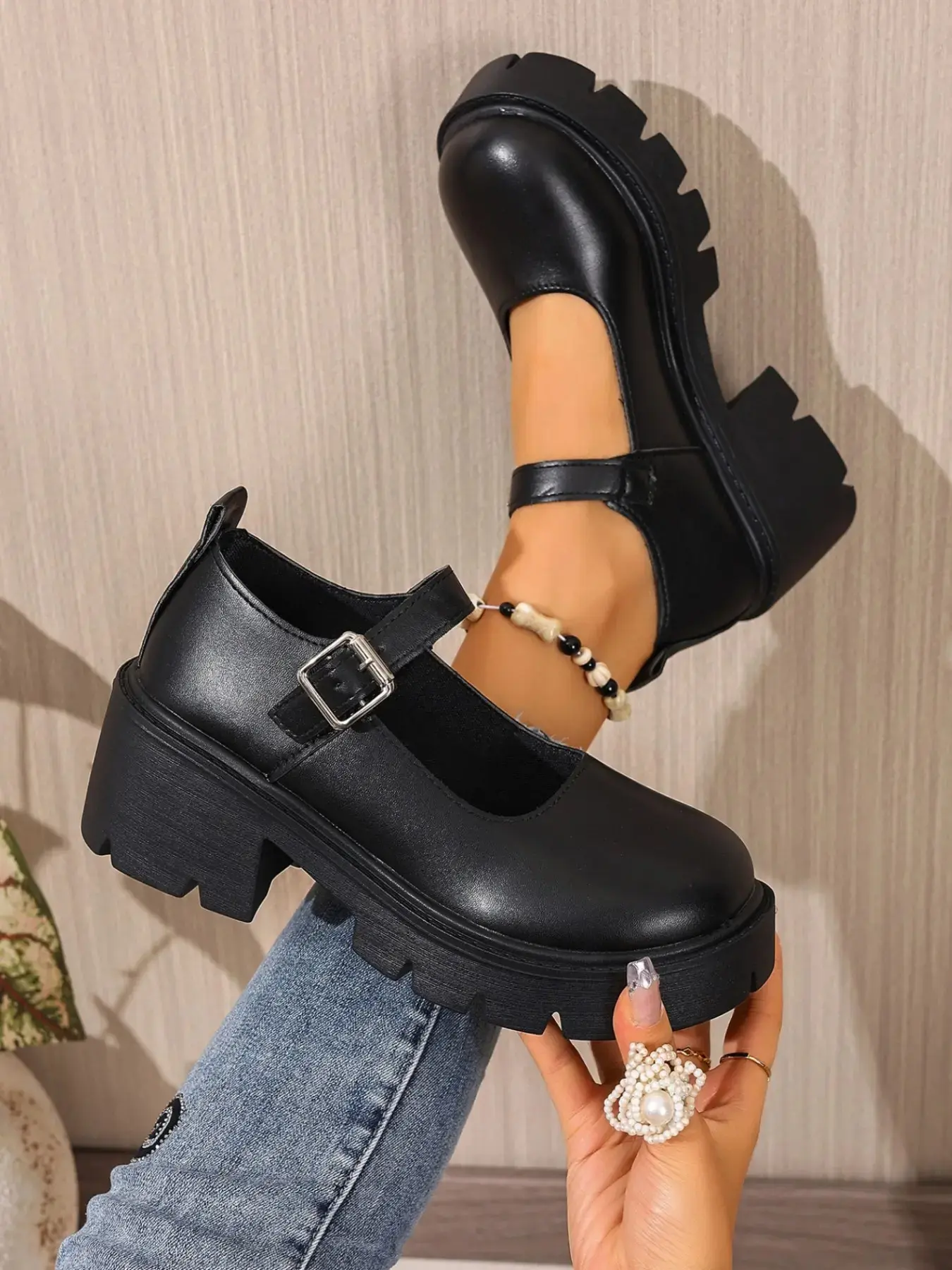 2026  Women's Fall Height Increasing Chunky Heel Mary Janes,-On Low Top Platform Shoes, Preppy Style School Single Shoe Boots