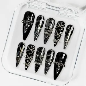 KissMuse Nails Handmade Crystal Nails Decorations with Gothic Crosses and Spikes for Stylish Manicures